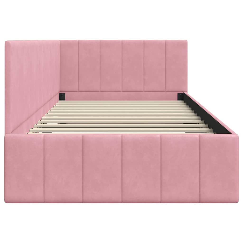 vidaXL Rama łóżka narożnego Z zagłówkiem Różowy 90 cm x 190 cm Aksamit