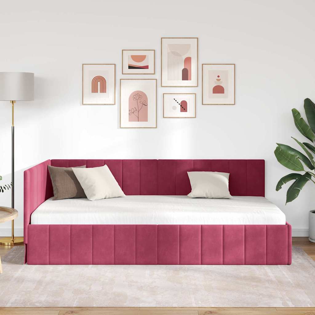 vidaXL Rama łóżka narożnego Czerwone wino 90 cm x 190 cm Aksamit
