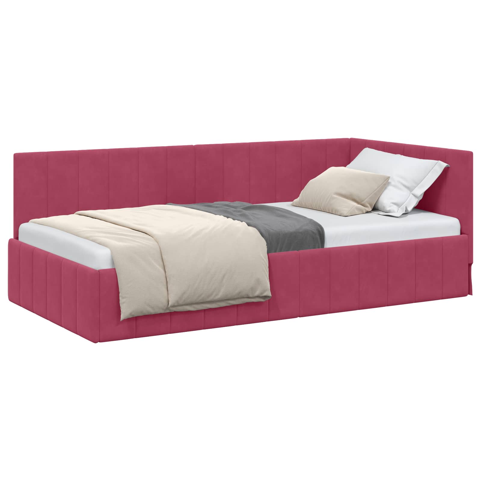 vidaXL Rama łóżka narożnego Czerwone wino 90 cm x 190 cm Aksamit