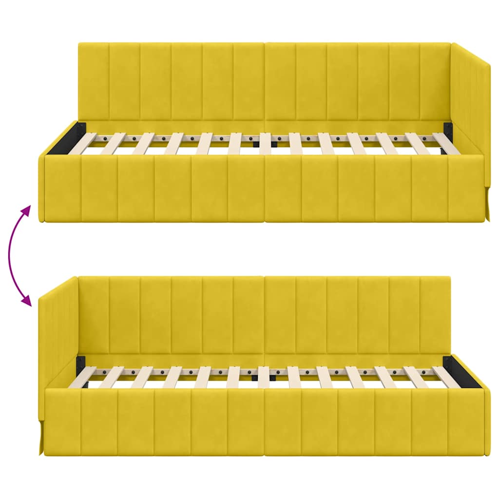 vidaXL Rama łóżka narożnego Z zagłówkiem Żółty 90 cm x 190 cm Aksamit