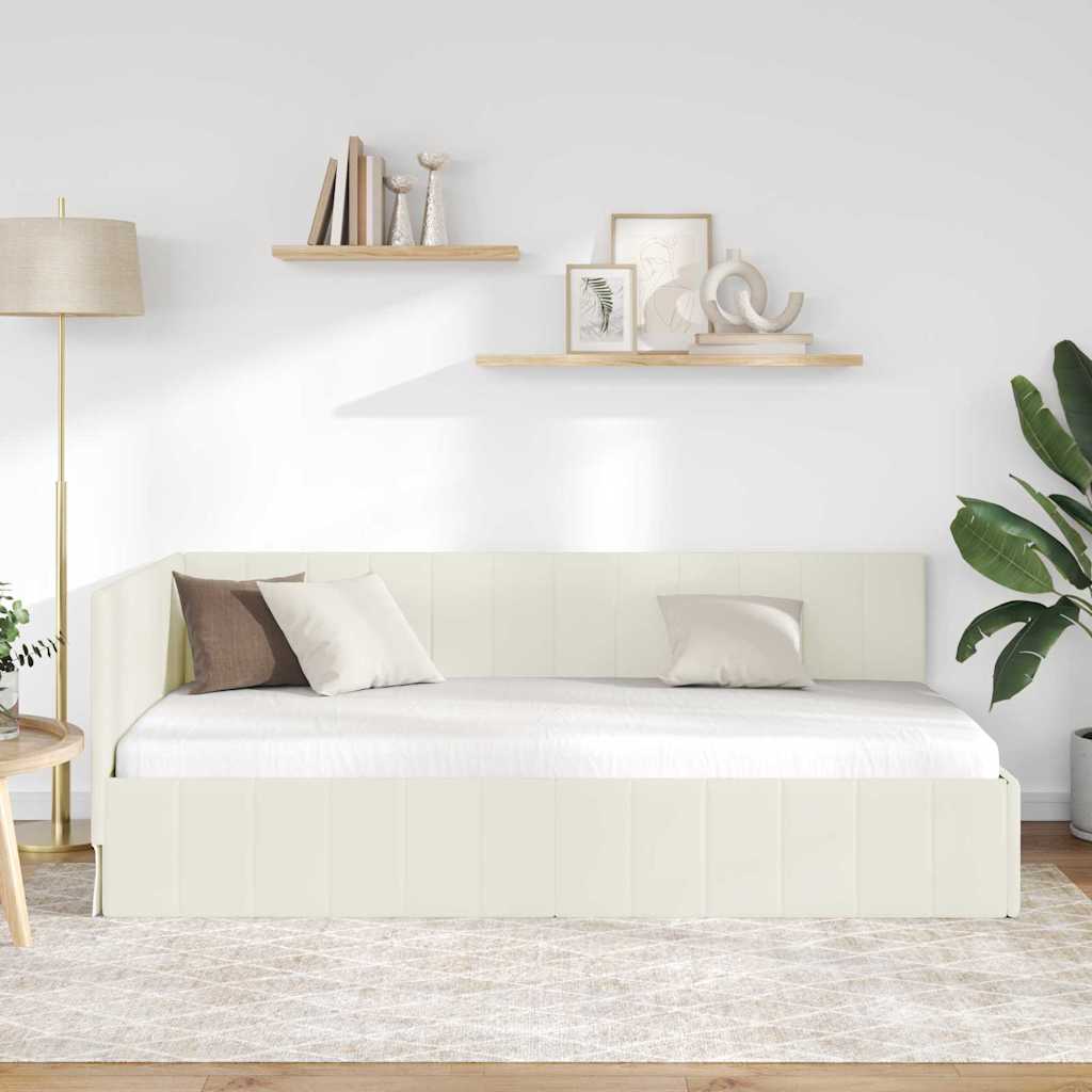 vidaXL Rama łóżka narożnego Kremowy 90 cm x 190 cm Aksamit