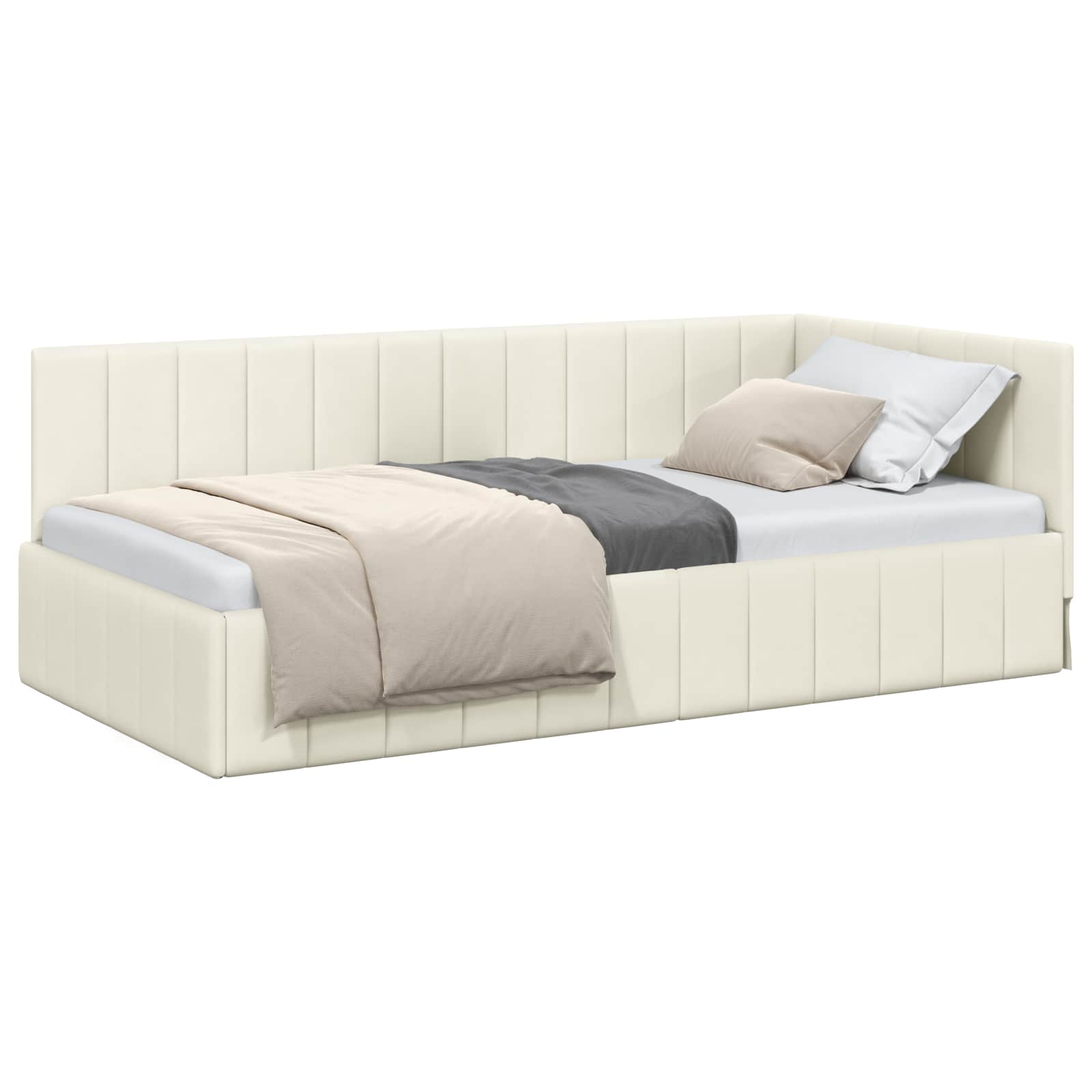 vidaXL Rama łóżka narożnego Kremowy 90 cm x 190 cm Aksamit