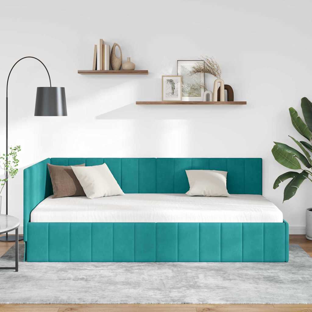 vidaXL Rama łóżka narożnego Turkusowy 90 cm x 190 cm Aksamit