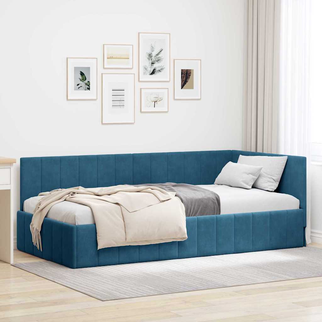 vidaXL Rama łóżka narożnego Niebieski 90 cm x 200 cm Aksamit