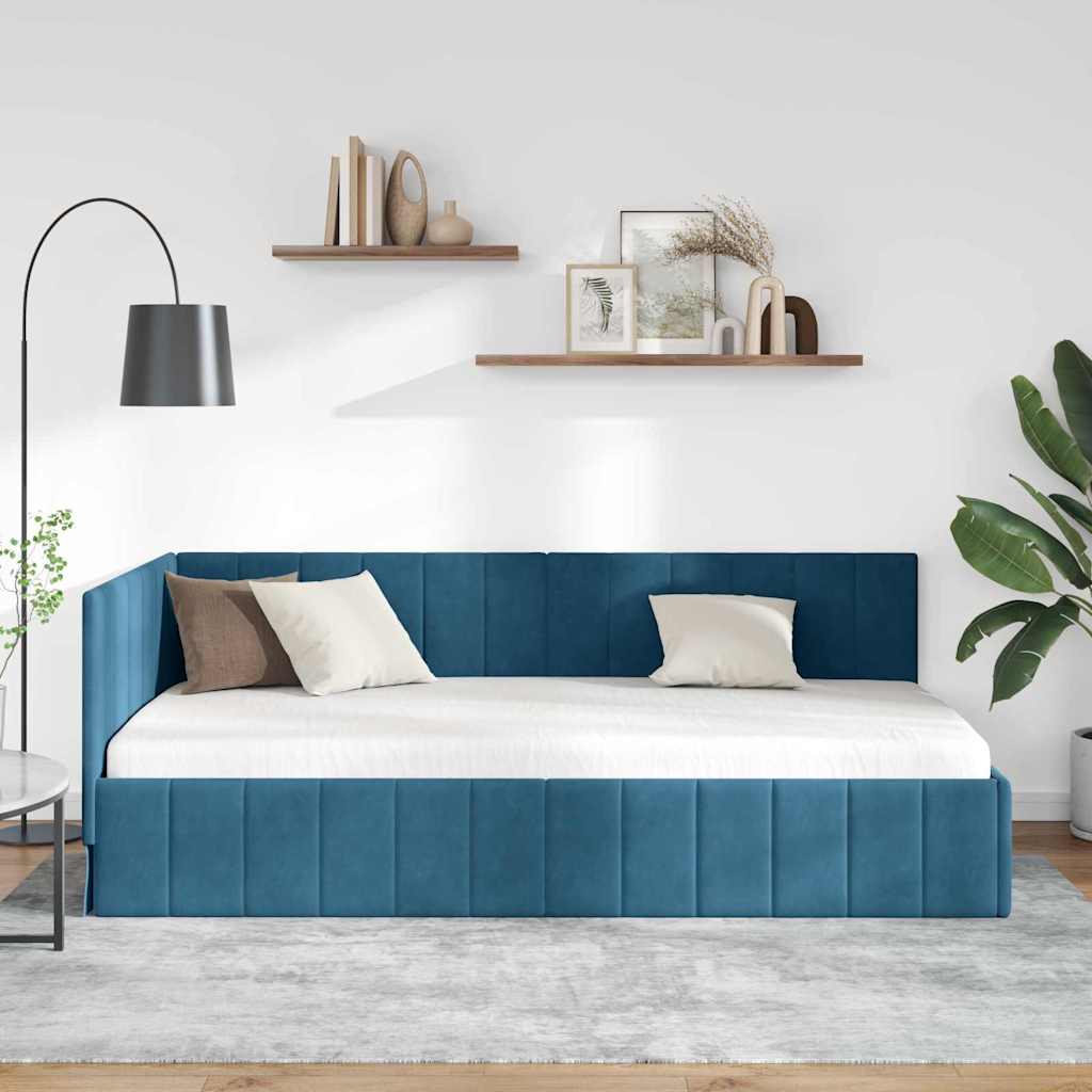 vidaXL Rama łóżka narożnego Niebieski 90 cm x 200 cm Aksamit