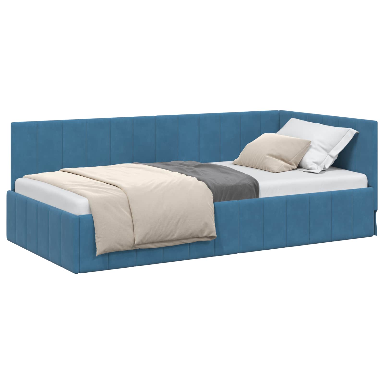 vidaXL Rama łóżka narożnego Niebieski 90 cm x 200 cm Aksamit