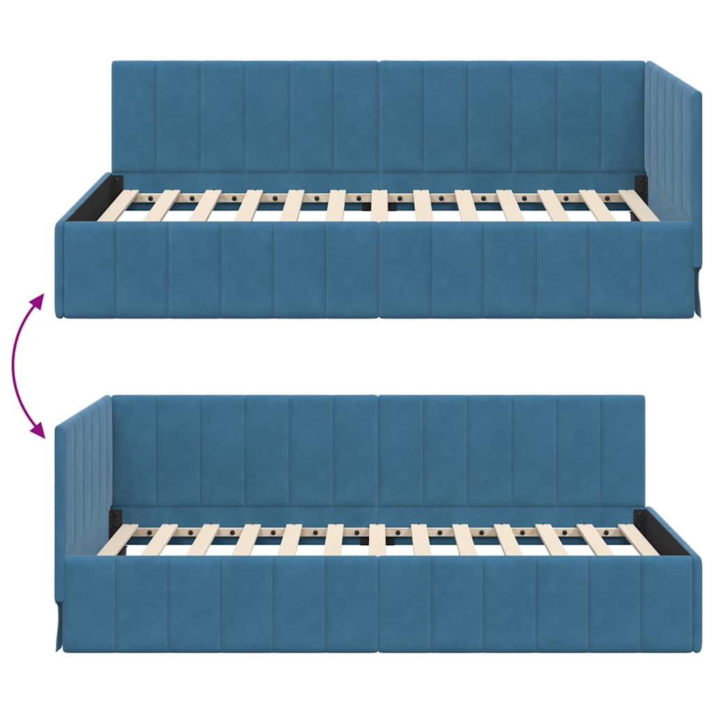 vidaXL Rama łóżka narożnego Niebieski 90 cm x 200 cm Aksamit