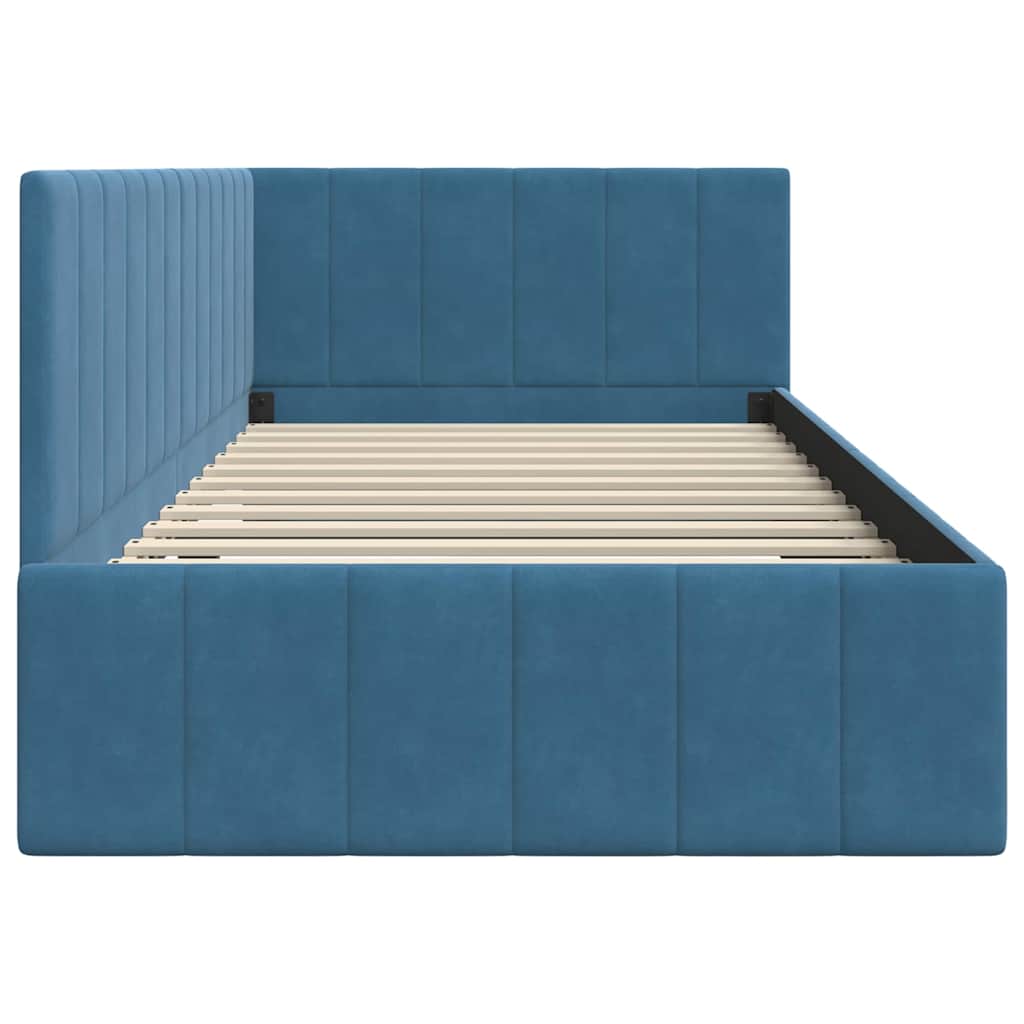 vidaXL Rama łóżka narożnego Niebieski 90 cm x 200 cm Aksamit