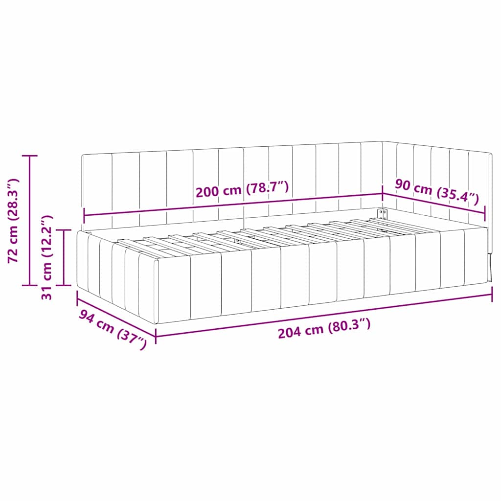 vidaXL Rama łóżka narożnego Niebieski 90 cm x 200 cm Aksamit