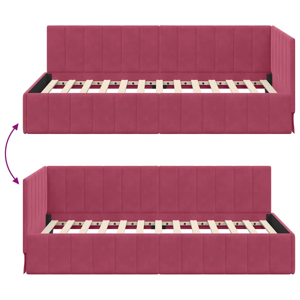 vidaXL Rama łóżka narożnego Czerwone wino 90 cm x 200 cm Aksamit