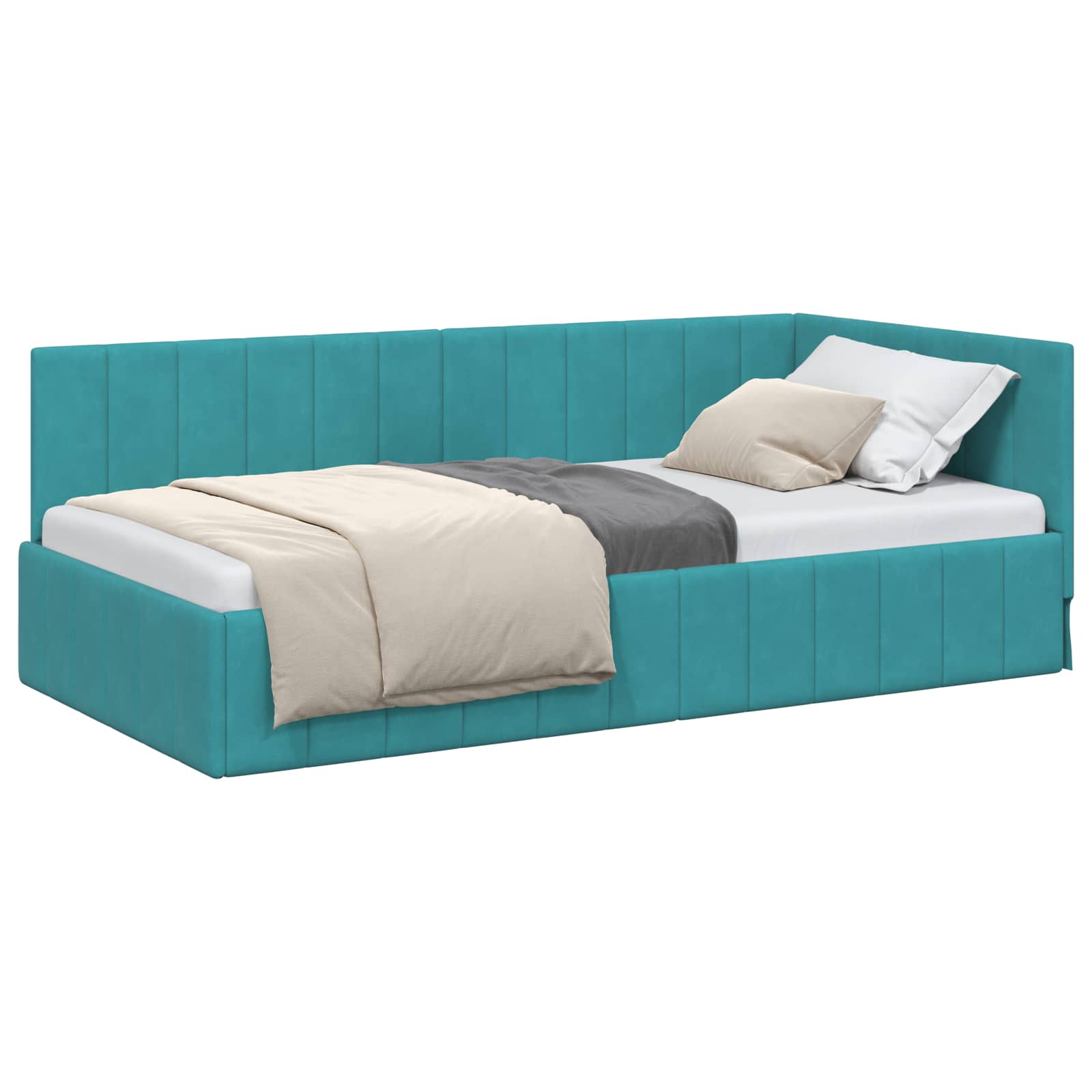vidaXL Rama łóżka narożnego Turkusowy 90 cm x 200 cm Aksamit