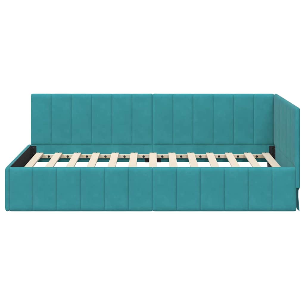 vidaXL Rama łóżka narożnego Turkusowy 90 cm x 200 cm Aksamit