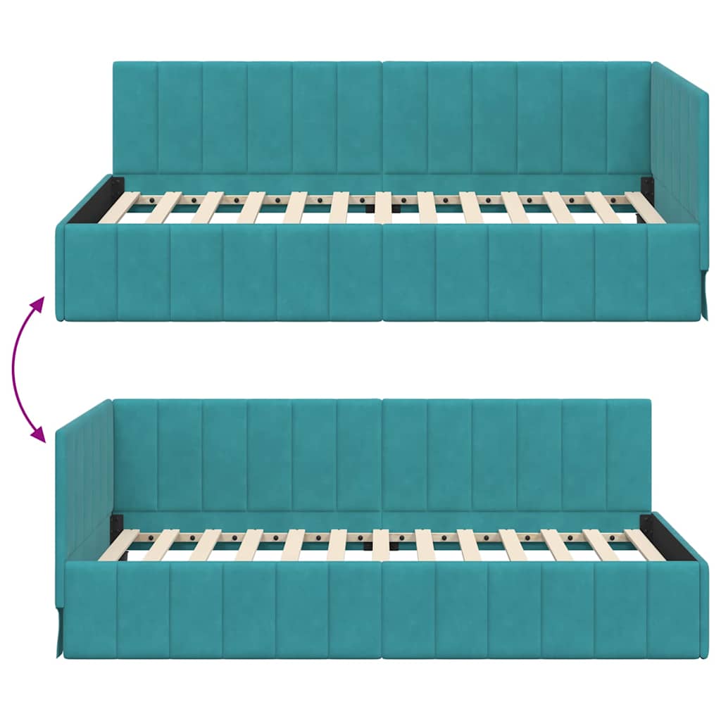 vidaXL Rama łóżka narożnego Turkusowy 90 cm x 200 cm Aksamit