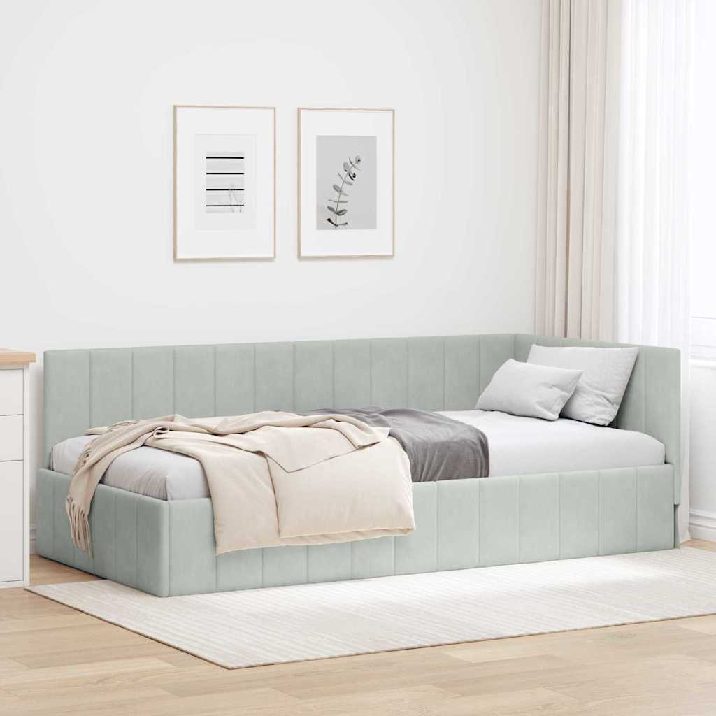 vidaXL Rama łóżka narożnego Jasnoszary 100 cm x 200 cm Aksamit
