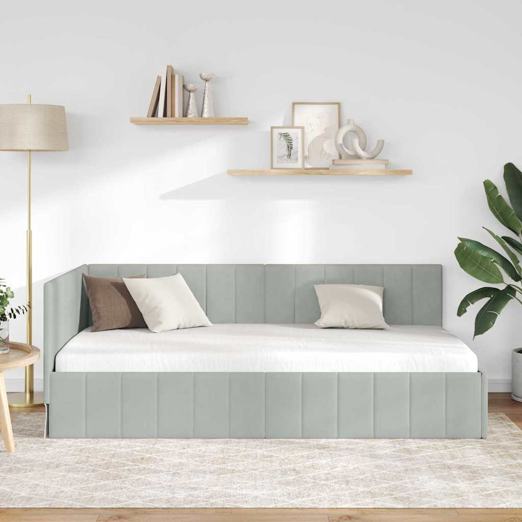 vidaXL Rama łóżka narożnego Jasnoszary 100 cm x 200 cm Aksamit