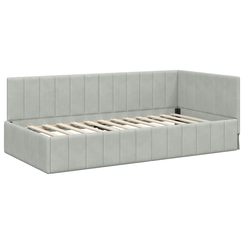 vidaXL Rama łóżka narożnego Jasnoszary 100 cm x 200 cm Aksamit