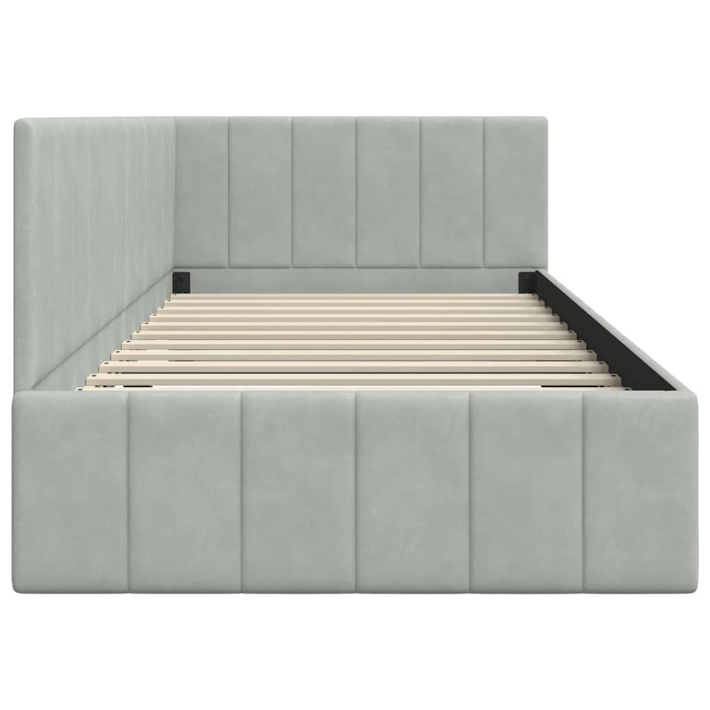 vidaXL Rama łóżka narożnego Jasnoszary 100 cm x 200 cm Aksamit