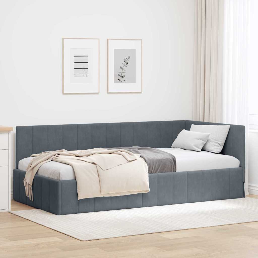 vidaXL Rama łóżka narożnego Ciemnoszary 100 cm x 200 cm Aksamit