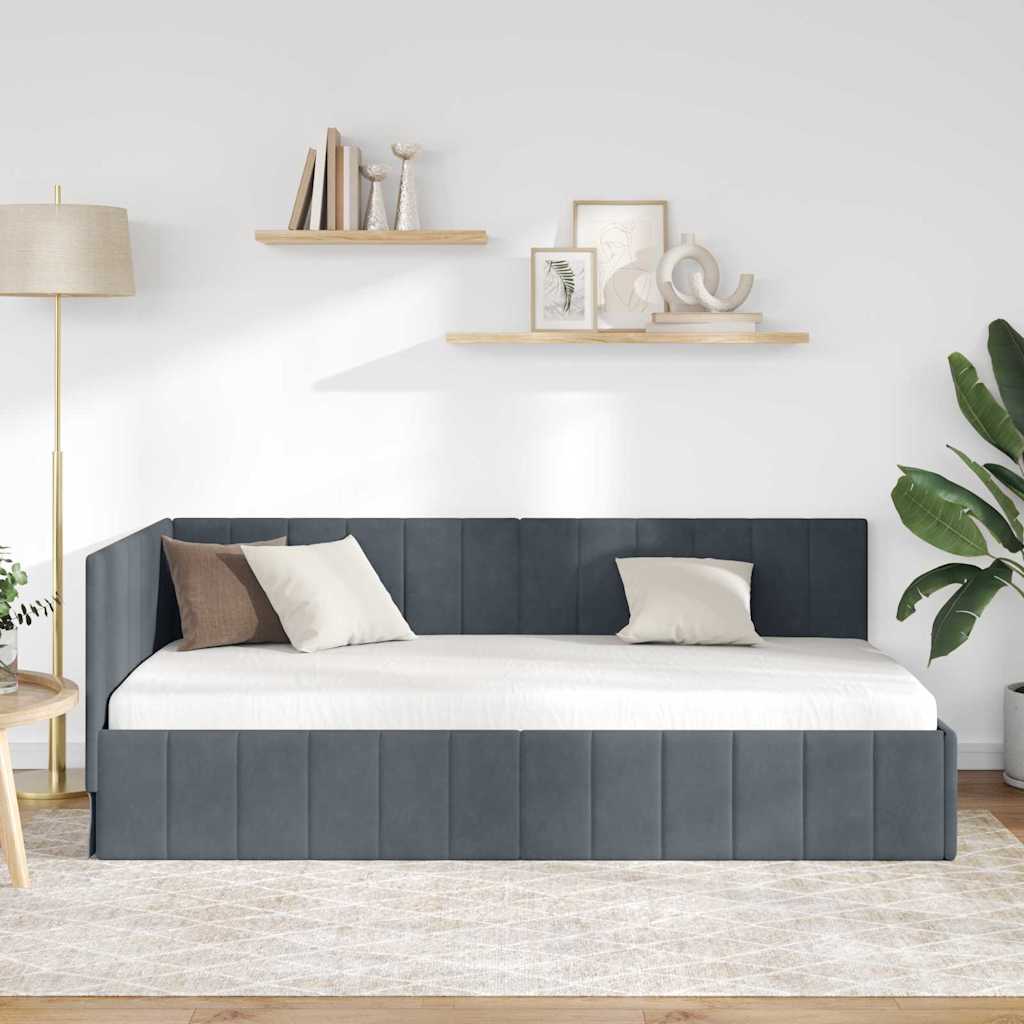 vidaXL Rama łóżka narożnego Ciemnoszary 100 cm x 200 cm Aksamit