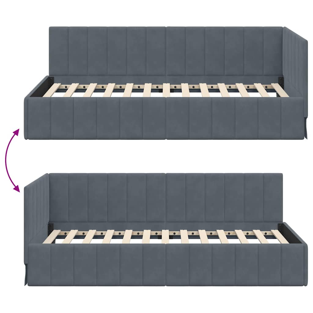 vidaXL Rama łóżka narożnego Ciemnoszary 100 cm x 200 cm Aksamit