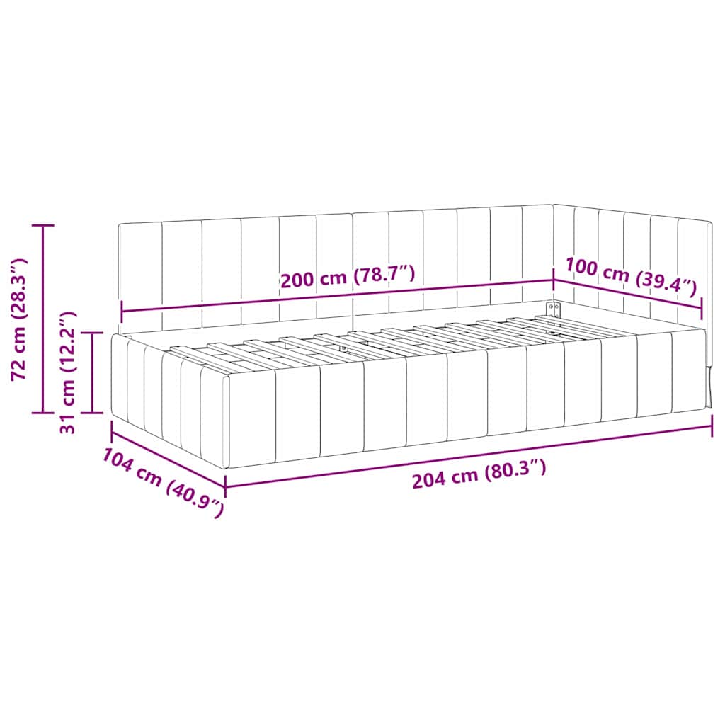 vidaXL Rama łóżka narożnego Ciemnoszary 100 cm x 200 cm Aksamit