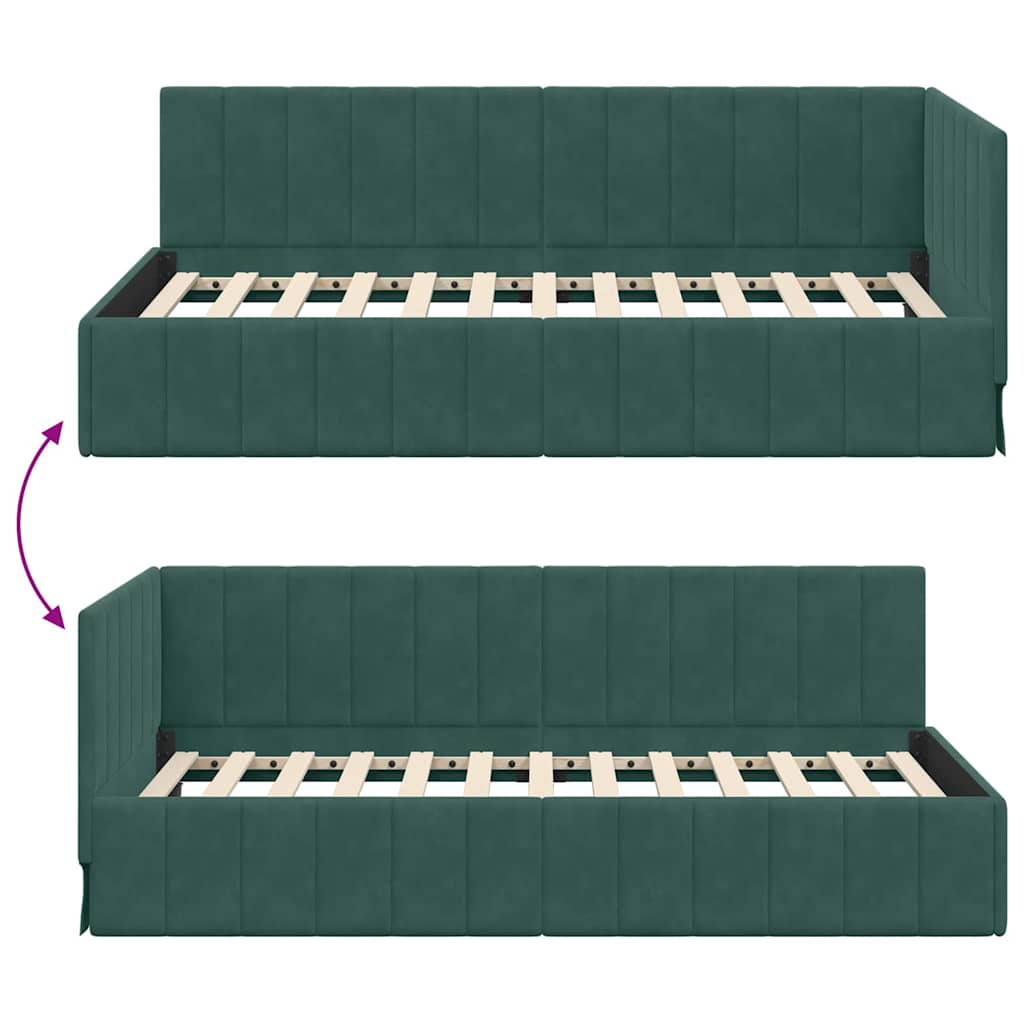 vidaXL Rama łóżka narożnego Ciemna zieleń 100 cm x 200 cm Aksamit