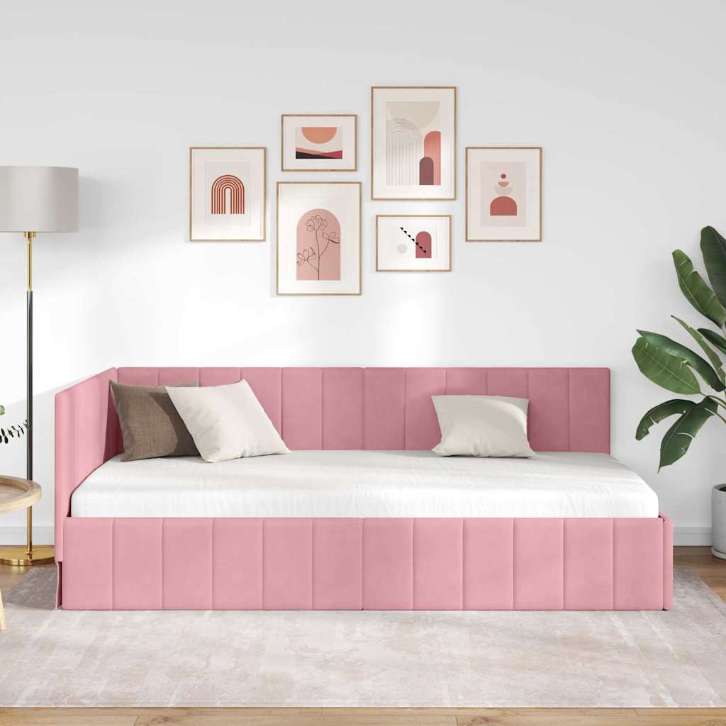 vidaXL Rama łóżka narożnego Różowy 100 cm x 200 cm Aksamit