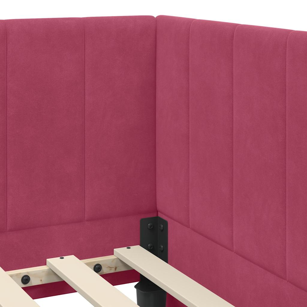 vidaXL Rama łóżka narożnego Czerwone wino 100 cm x 200 cm Aksamit