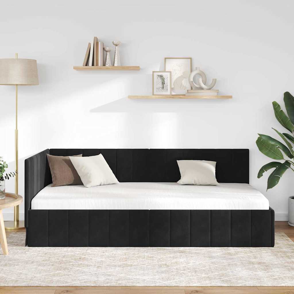 vidaXL Rama łóżka narożnego Czarny 100 cm x 200 cm Aksamit
