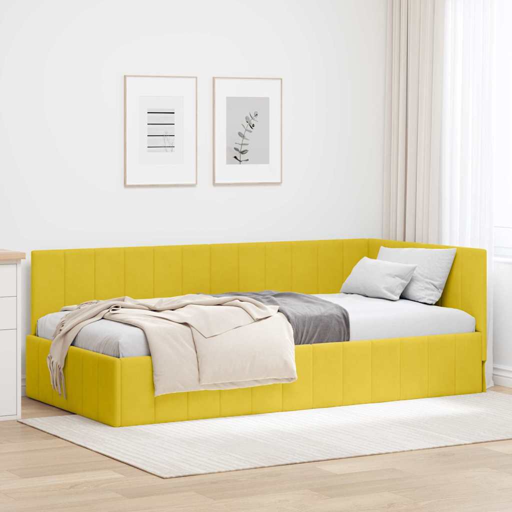 vidaXL Rama łóżka narożnego Z zagłówkiem Żółty 100 cm x 200 cm Aksamit