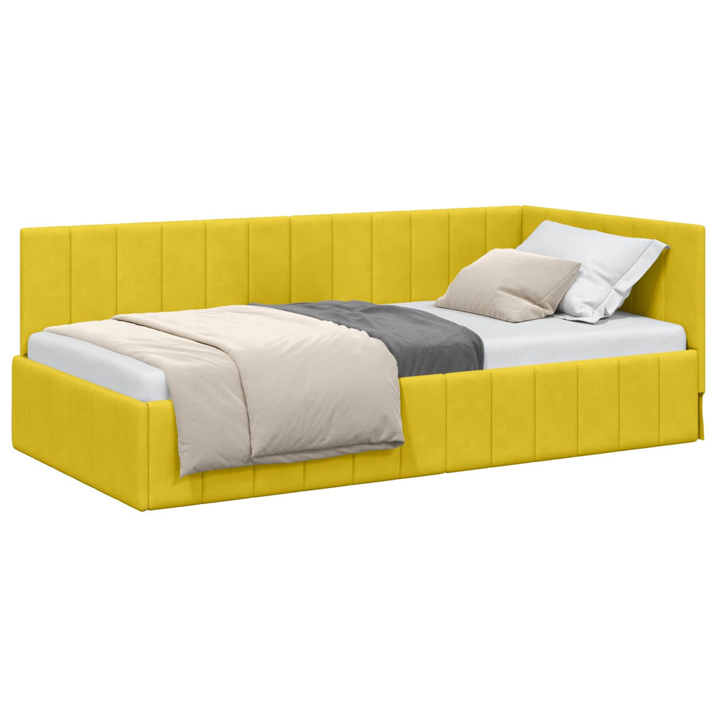vidaXL Rama łóżka narożnego Z zagłówkiem Żółty 100 cm x 200 cm Aksamit
