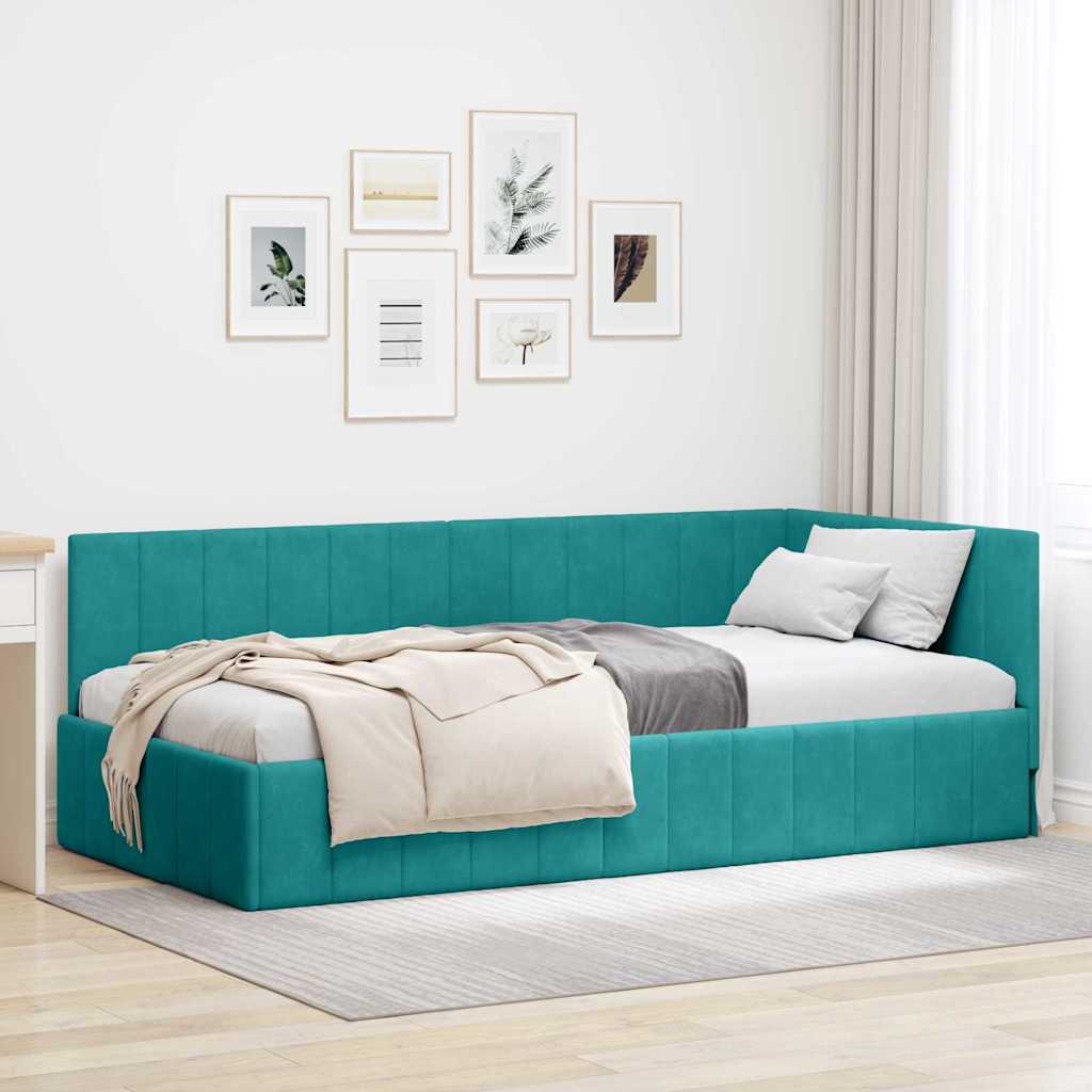 vidaXL Rama łóżka narożnego Turkusowy 100 cm x 200 cm Aksamit