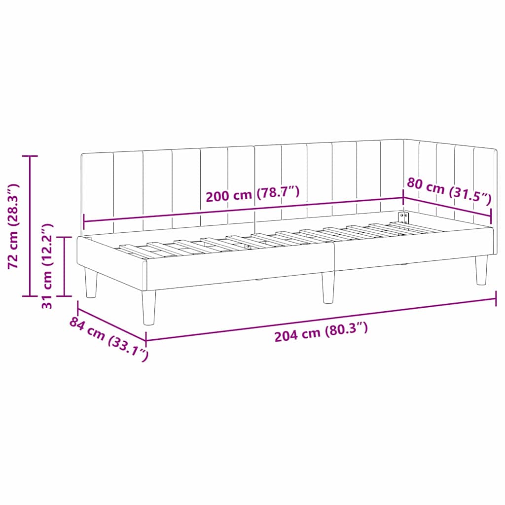 vidaXL Rama łóżka narożnego Niebieski 80 cm x 200 cm Aksamit