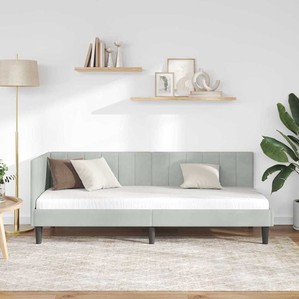 vidaXL Rama łóżka narożnego Jasnoszary 80 cm x 200 cm Aksamit