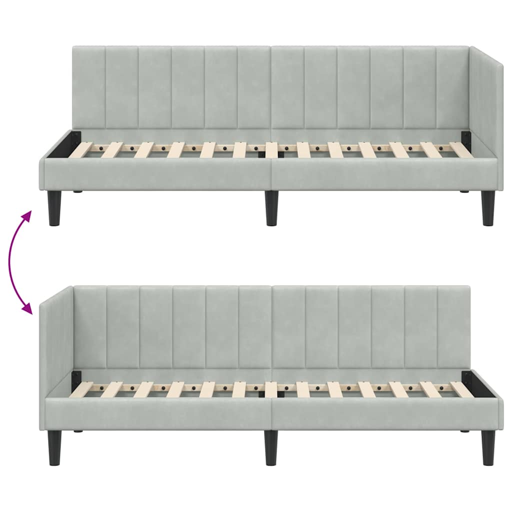 vidaXL Rama łóżka narożnego Jasnoszary 80 cm x 200 cm Aksamit