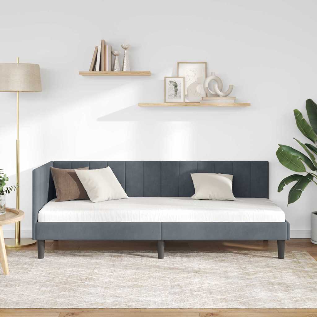 vidaXL Rama łóżka narożnego Ciemnoszary 80 cm x 200 cm Aksamit