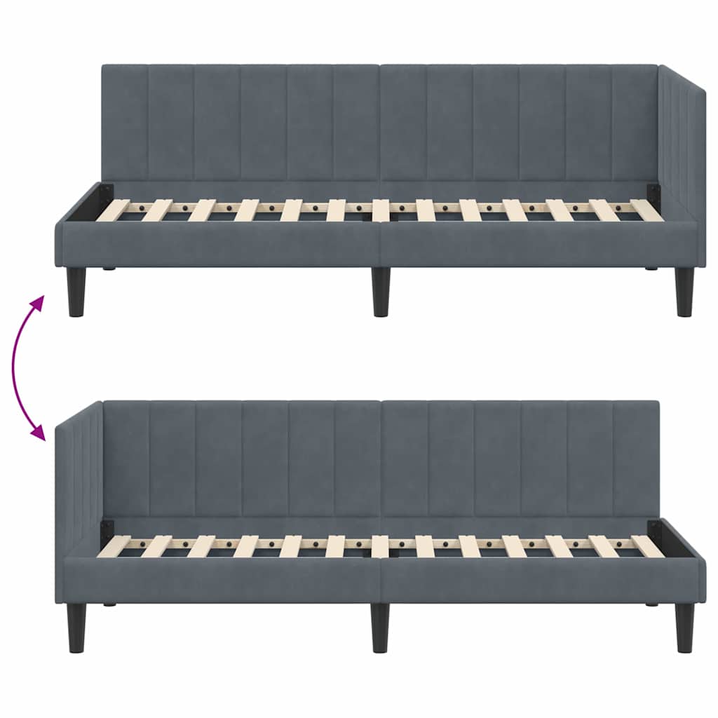 vidaXL Rama łóżka narożnego Ciemnoszary 80 cm x 200 cm Aksamit