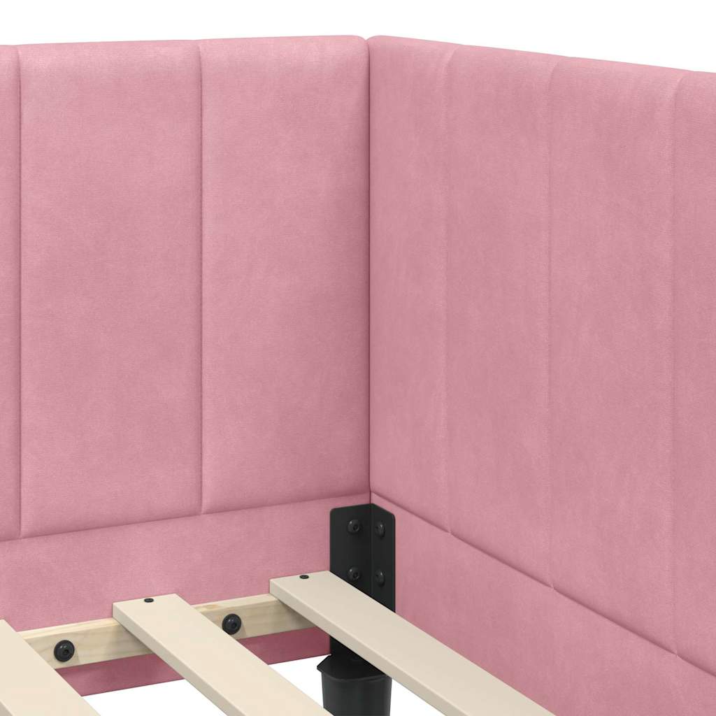 vidaXL Rama łóżka narożnego Z zagłówkiem Różowy 80 cm x 200 cm Aksamit