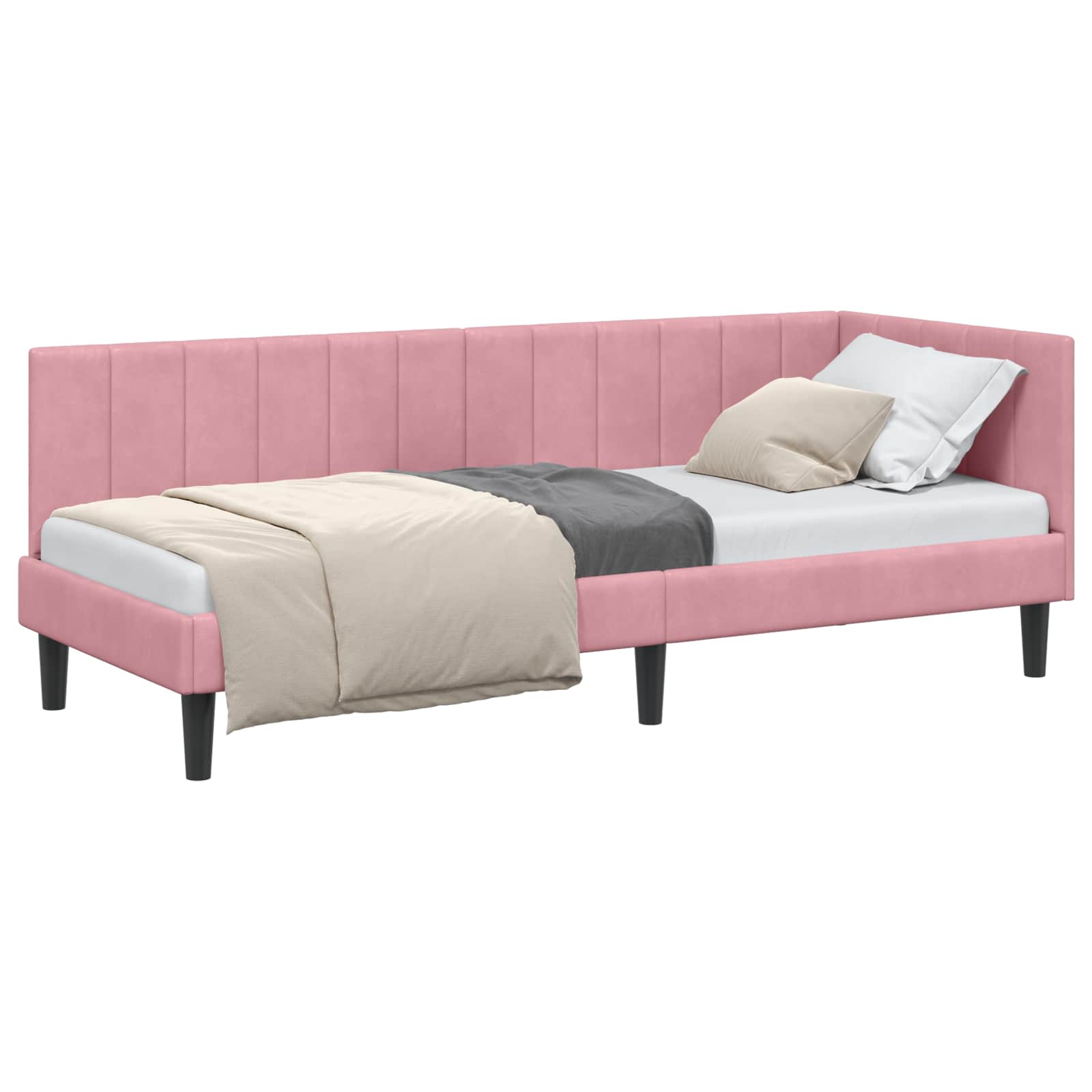 vidaXL Rama łóżka narożnego Z zagłówkiem Różowy 80 cm x 200 cm Aksamit