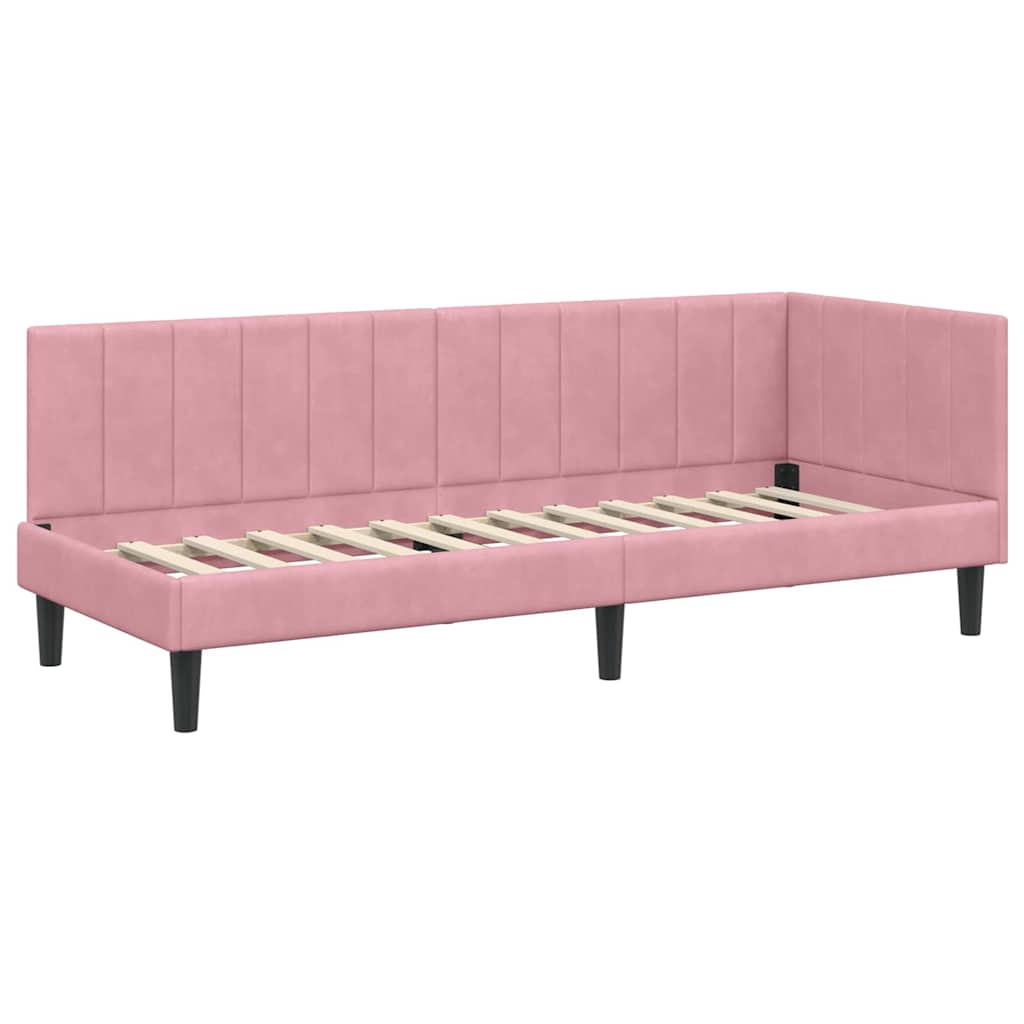 vidaXL Rama łóżka narożnego Z zagłówkiem Różowy 80 cm x 200 cm Aksamit