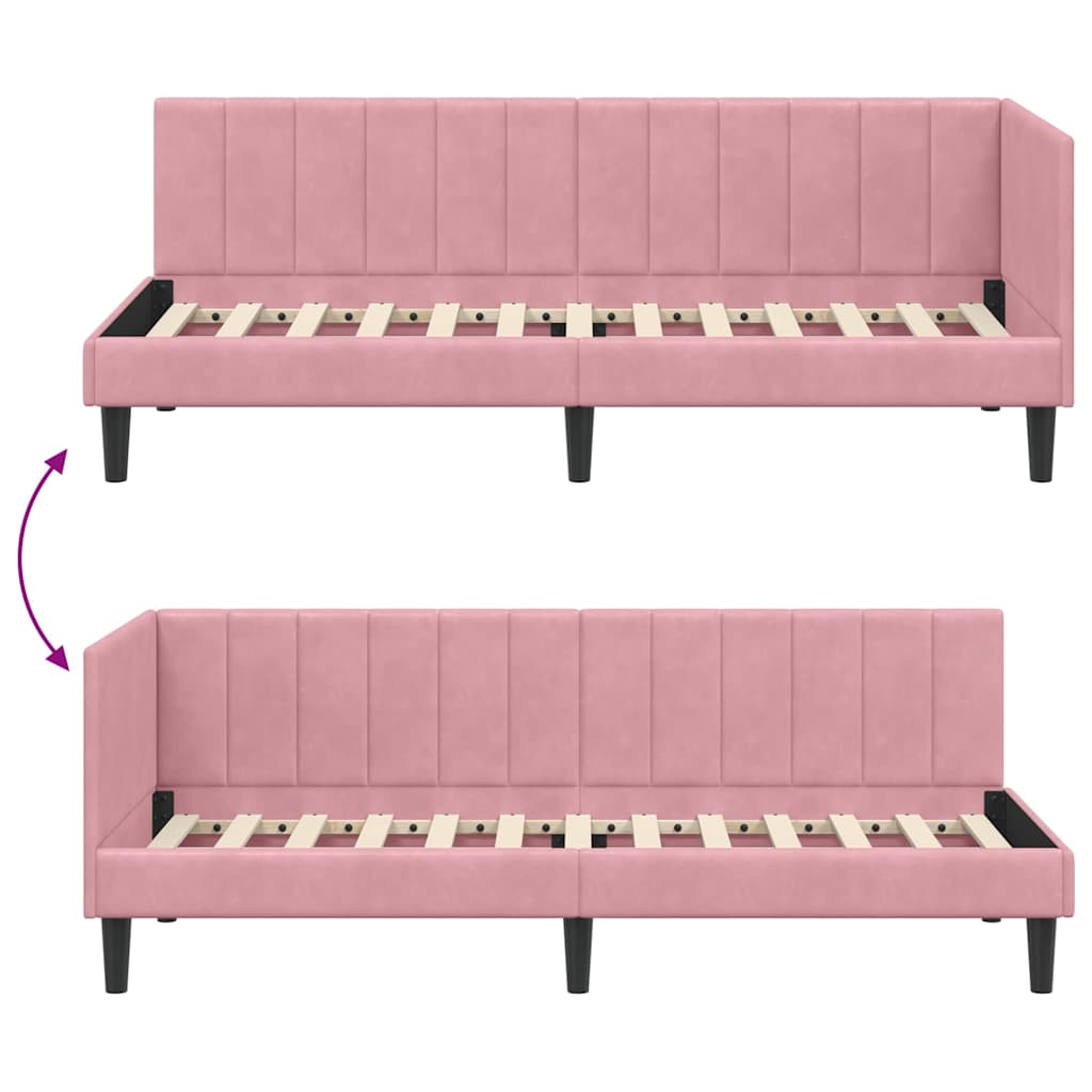 vidaXL Rama łóżka narożnego Z zagłówkiem Różowy 80 cm x 200 cm Aksamit