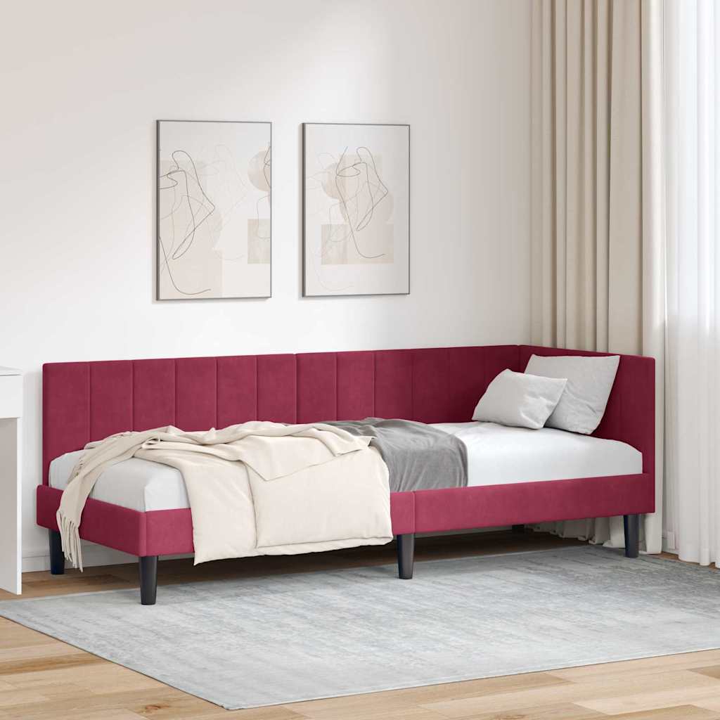 vidaXL Rama łóżka narożnego Czerwone wino 80 cm x 200 cm Aksamit