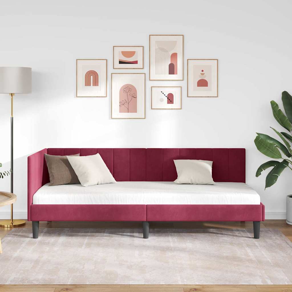 vidaXL Rama łóżka narożnego Czerwone wino 80 cm x 200 cm Aksamit