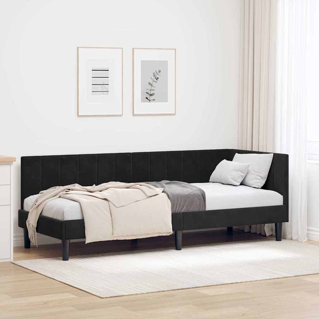 vidaXL Rama łóżka narożnego Z zagłówkiem Czarny 80 cm x 200 cm Aksamit
