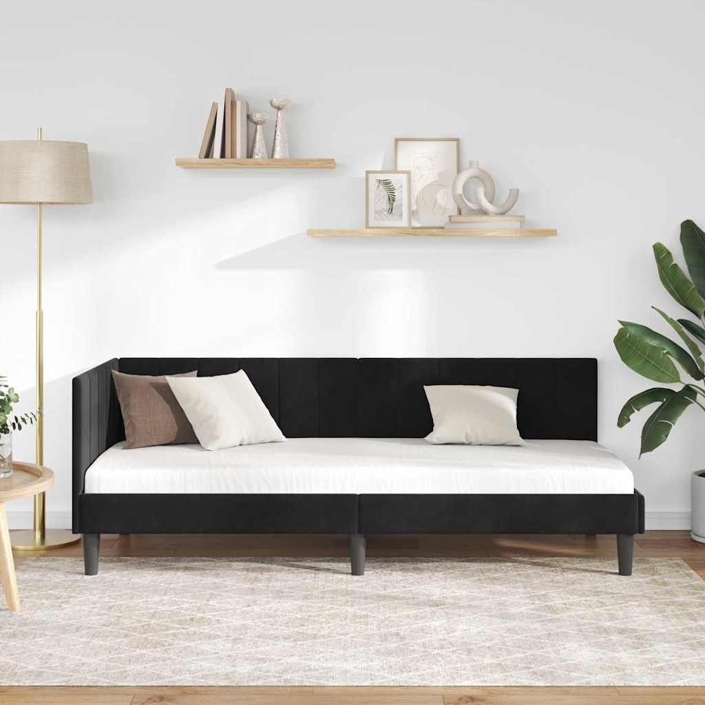 vidaXL Rama łóżka narożnego Z zagłówkiem Czarny 80 cm x 200 cm Aksamit
