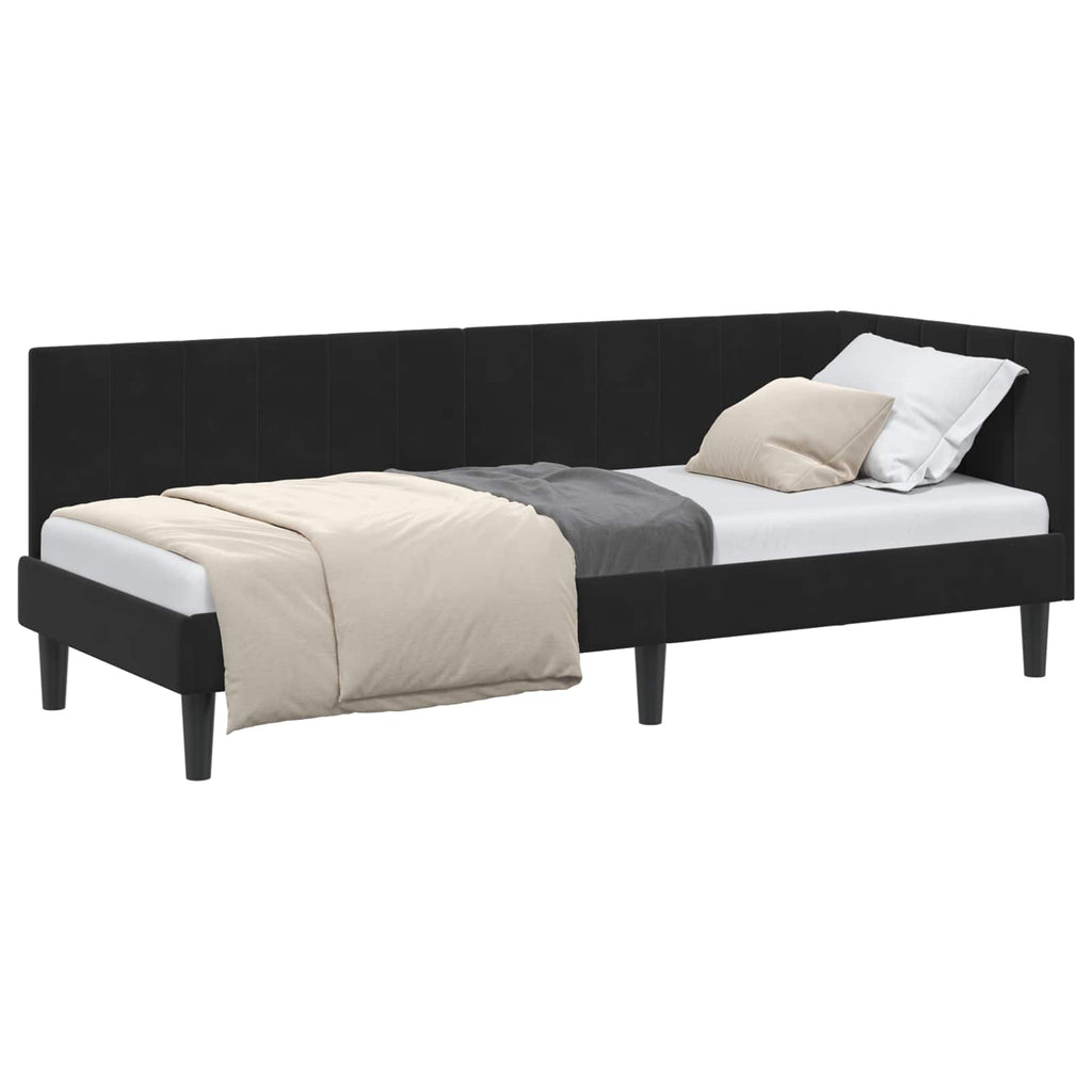 vidaXL Rama łóżka narożnego Z zagłówkiem Czarny 80 cm x 200 cm Aksamit