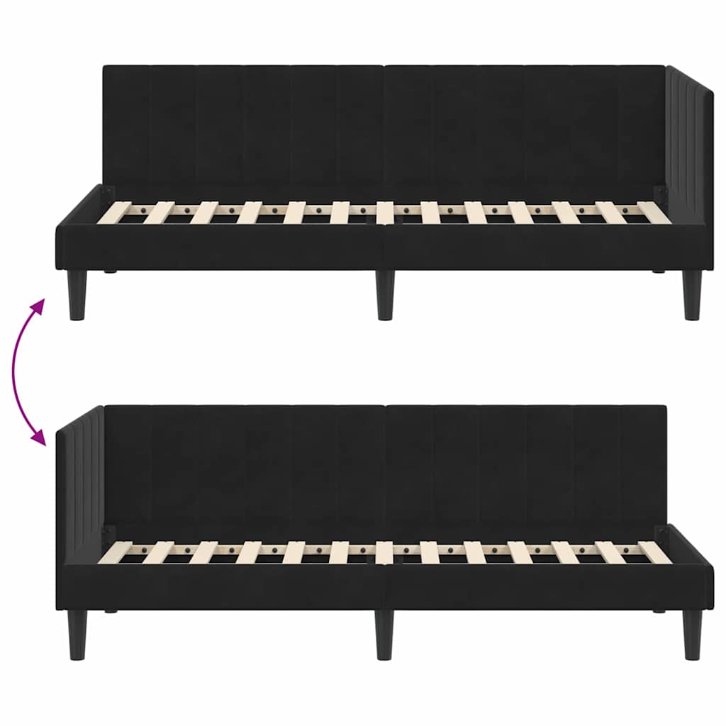 vidaXL Rama łóżka narożnego Z zagłówkiem Czarny 80 cm x 200 cm Aksamit