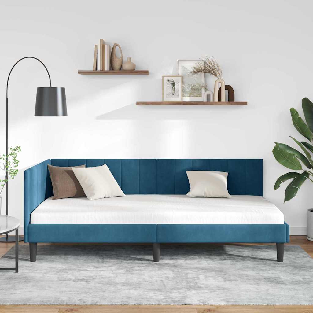 vidaXL Rama łóżka narożnego Niebieski 90 cm x 190 cm Aksamit