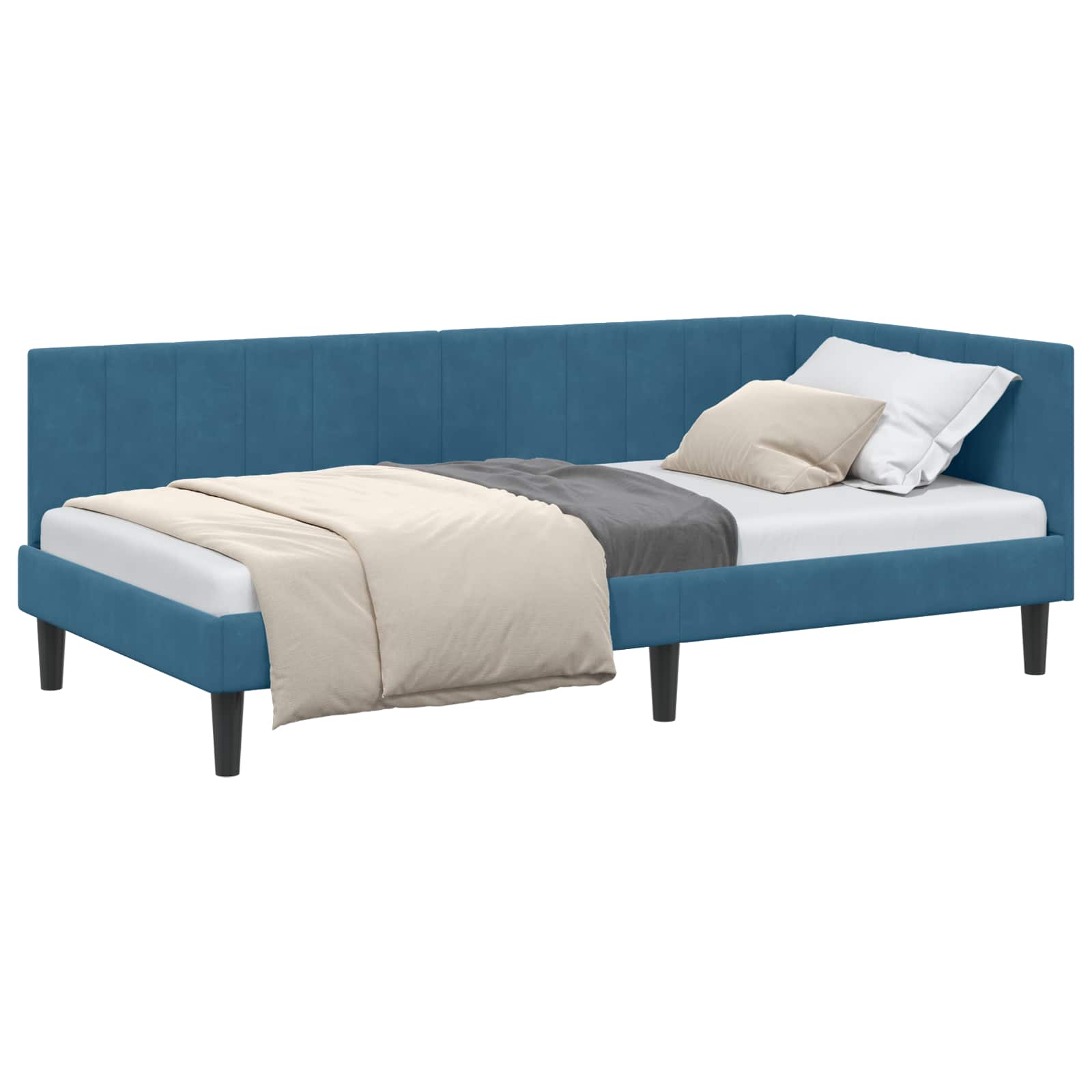 vidaXL Rama łóżka narożnego Niebieski 90 cm x 190 cm Aksamit