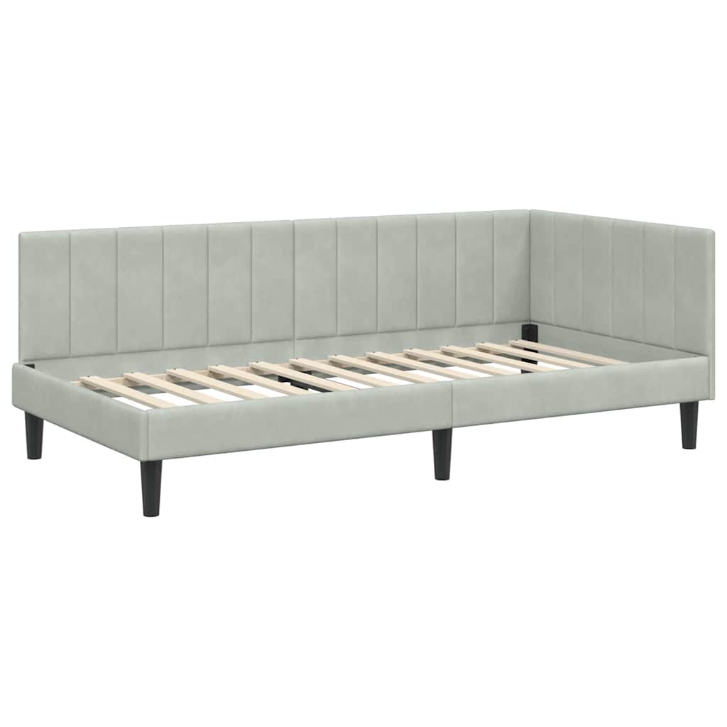 vidaXL Rama łóżka narożnego Jasnoszary 90 cm x 190 cm Aksamit